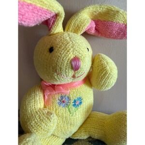 Dan Dee Collectors Choice Yellow Knit Bunny Rabbit Plush Pink Ribbon Easter Toy